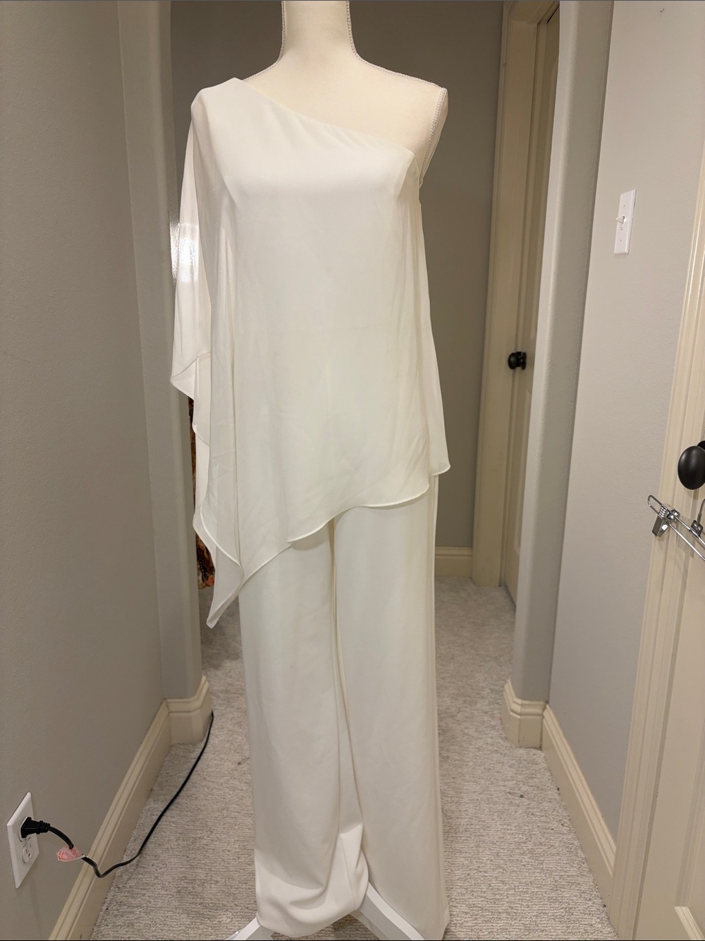 H by Halston White One-Shoulder Jumpsuit